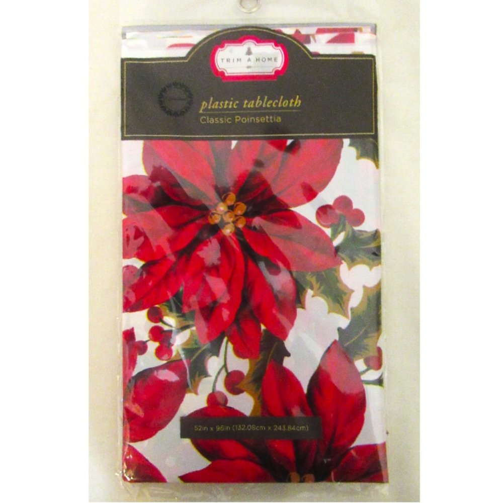 Poinsettia tablecloth - sturdy plastic - 52 x 96